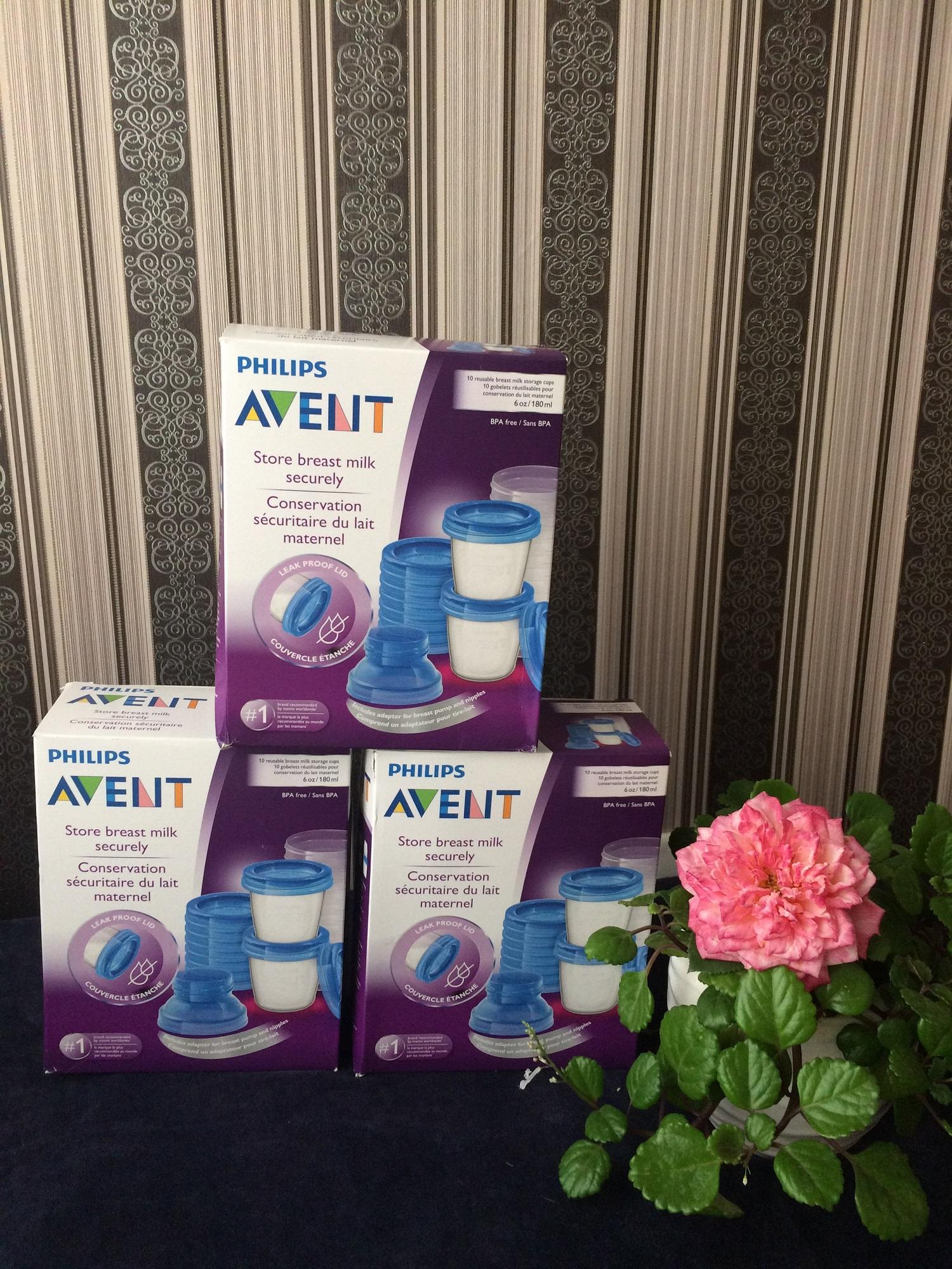 Cốc trữ sữa kèm 2 cổ bình Philips AVENT 180ml (Bộ 10 cốc)