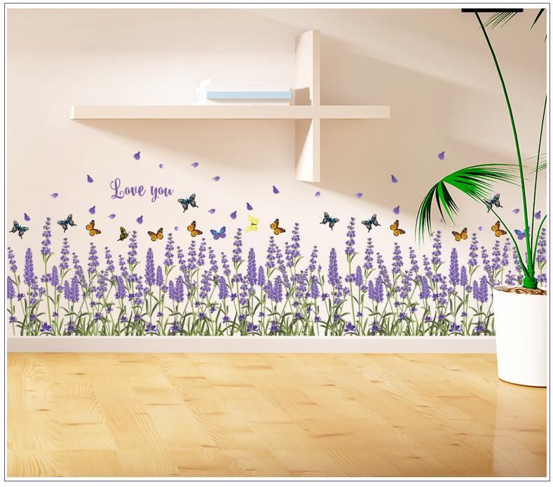[HCM]DECAL DÁN CHÂN TƯỜNG HOA LAVEDER TÍM