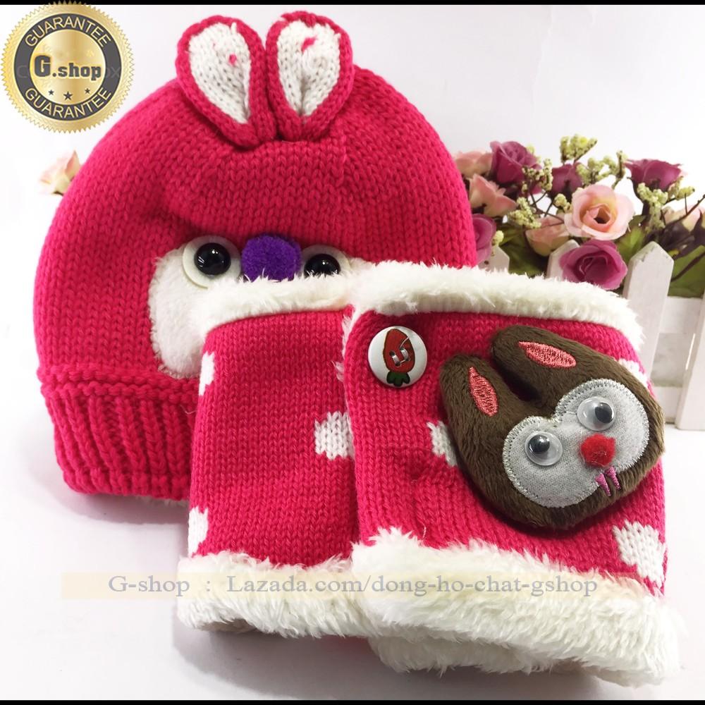 SET MŨ+KHĂN LEN 2 LỚP LÓT LÔNG CỪU ẤM ÁP CHO BÉ