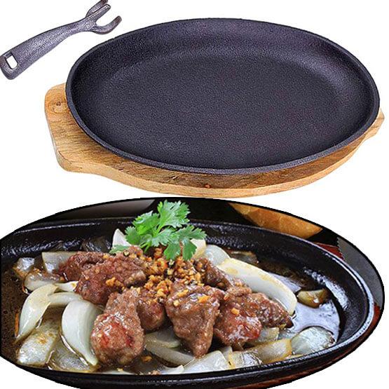 Bộ chảo gang chống dính kèm đế gỗ oval hvnclc