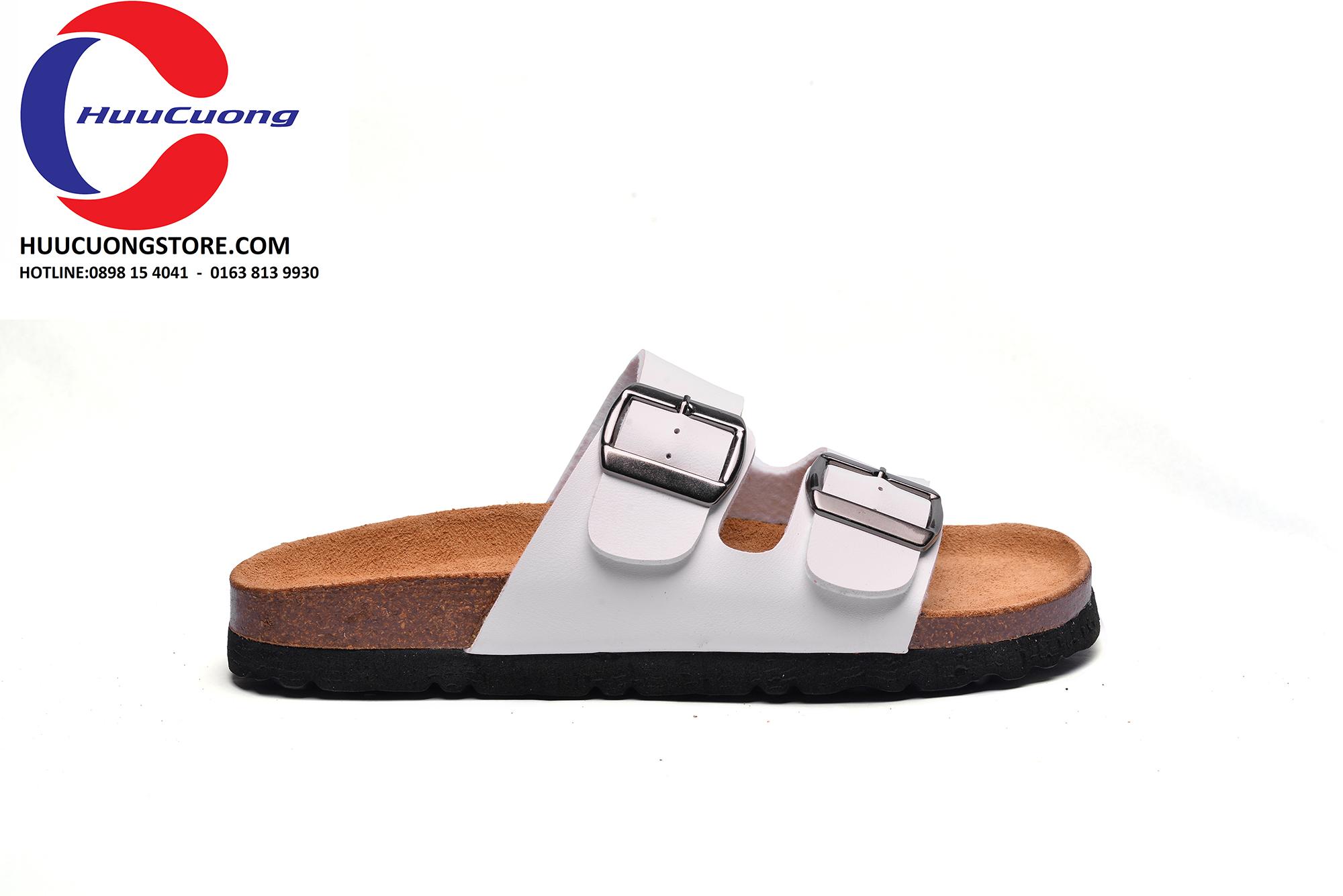 Dép sandal 2 khóa trắng nam nữ đế trấu