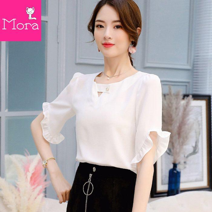 Áo Kiểu Nữ Tay Loe Cao Cấp Thời Trang Công Sở Dạo Phố Dự Tiệc MORA (Trắng -Hồng) -  MRAO8