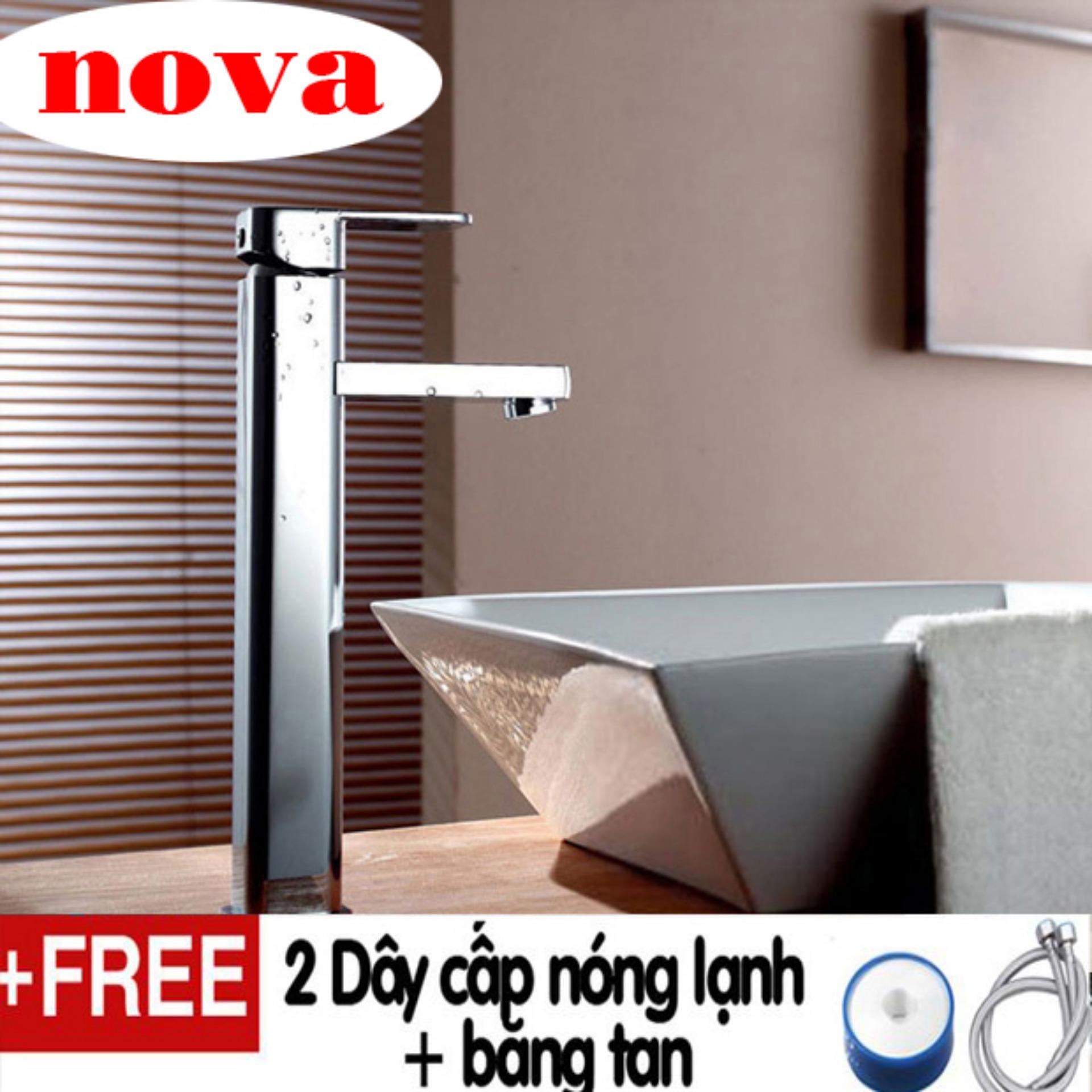 Bộ vòi chậu rửa mặt nóng lạnh 5010 ( dành cho chậu dương bàn) - Tặng 02 dây cấp nóng lạnh và băng tan