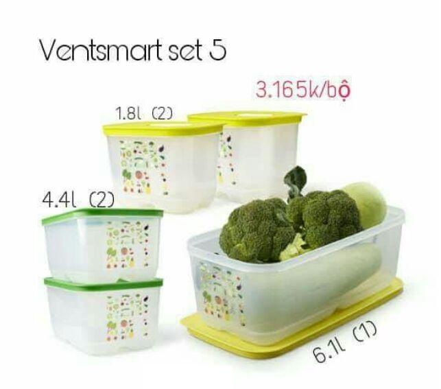 Bộ hộp Tupperware Trữ mát có nút hô hấp Ventsmart 5