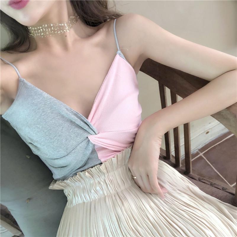[HCM]áo len 2 dây phối màu Mã: AH308 - XÁM HỒNG.