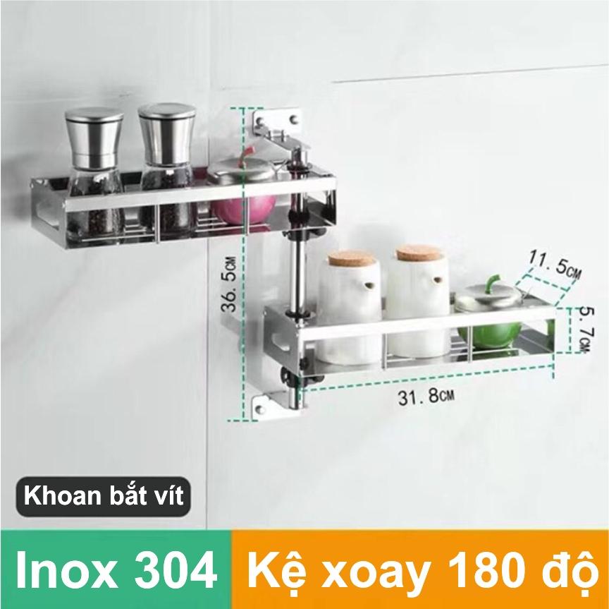 Kệ nhà bếp 2 tầng xoay 180 độ sử dụng Inox 304 cao cấp.