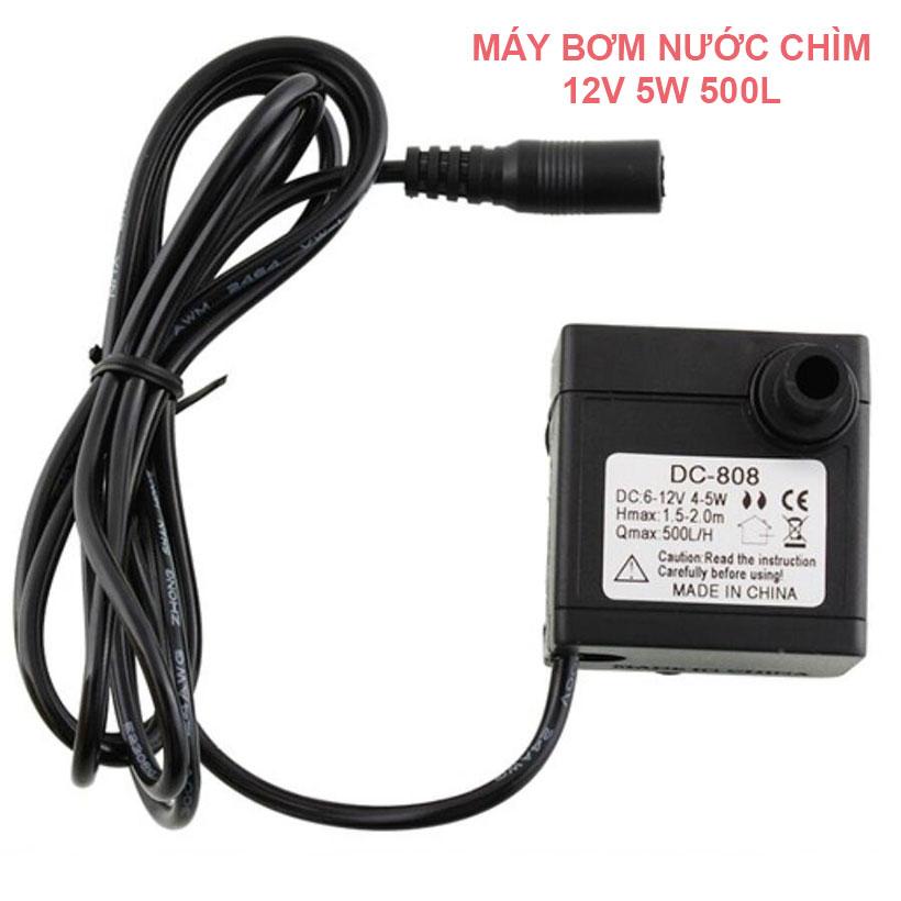 Máy bơm chìm hồ cá hòn non bộ 12V 5W 500L DC-808