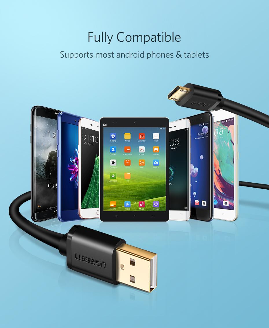Cáp Micro USB 2.0 sang USB mạ vàng Ugreen 10834 0.25M (Cáp sạc Android) (Đen)