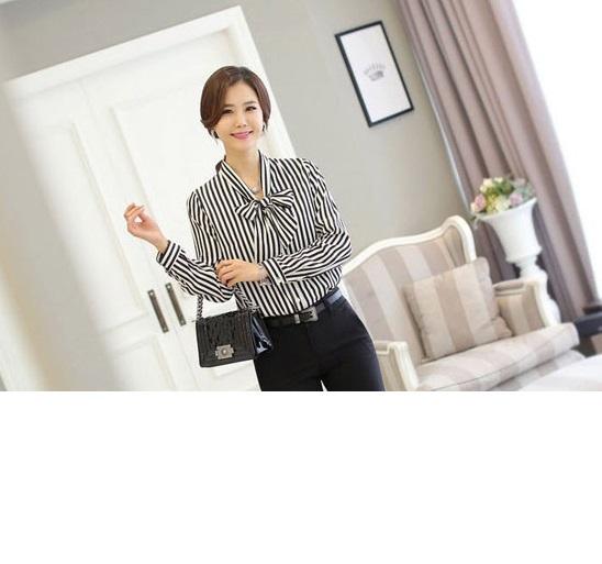 TOP165QU SƠ MI SỌC CỔ THẮT NƠ