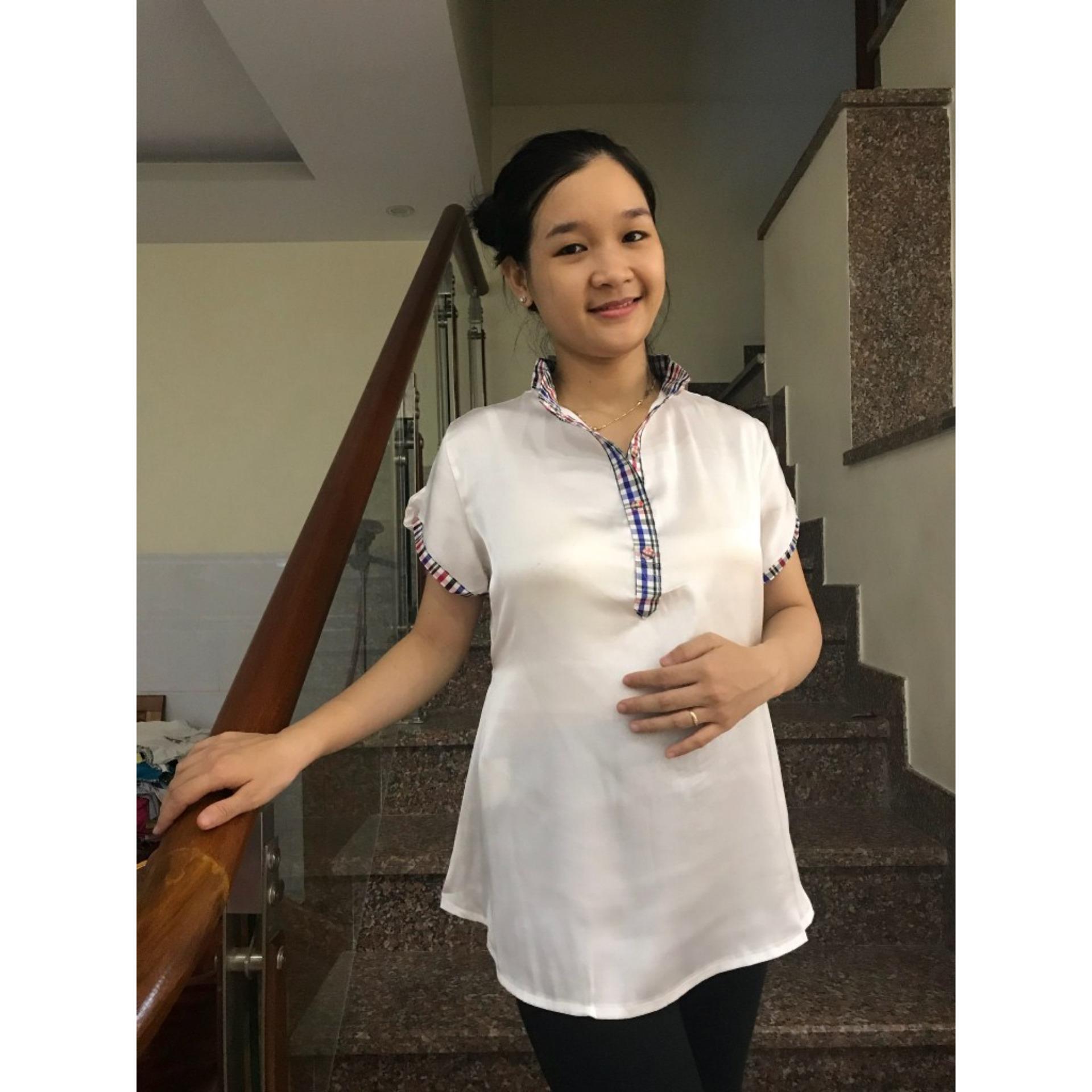 [HCM]Áo bầu lụa cổ trụ (trắng)