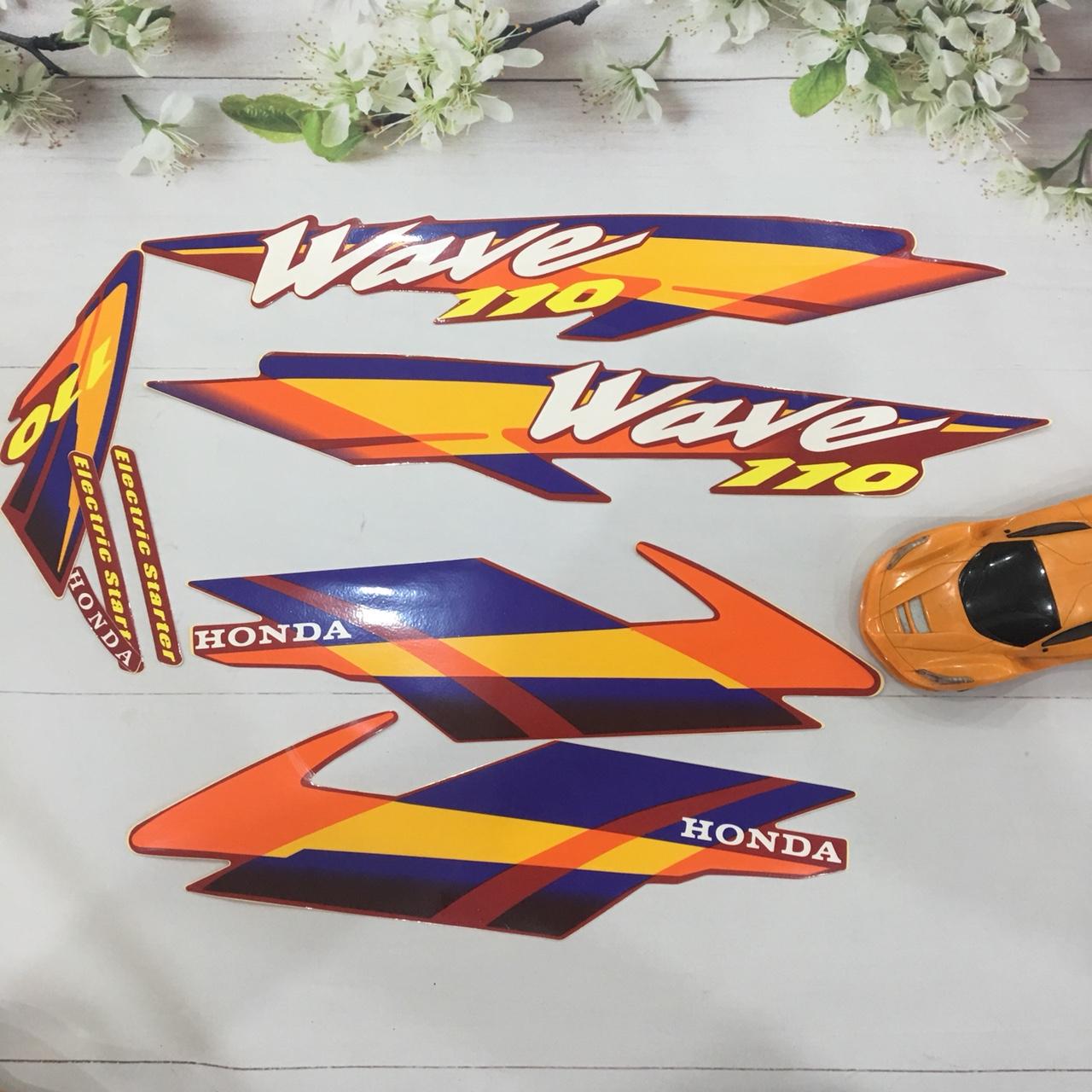 Bộ tem dán xe  Wave 110  - Wave đời cũ Màu Cam Xanh cực chất A80