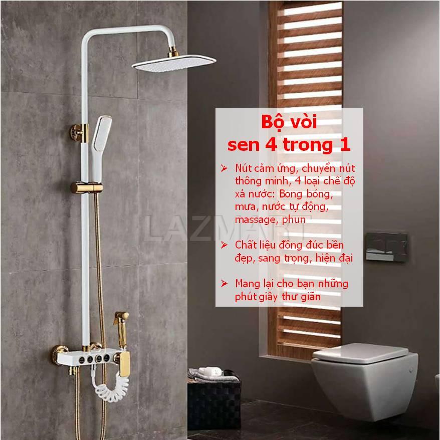 Vòi Hoa Sen, Bộ Vòi Sen Tắm Inox, Bộ Vòi Sen 4 Trong 1 Loại Có Tay Cầm, Chất Liệu Đồng Đúc Cao Cấp, Thiết Kế Sang Trọng Tôn Nên Vẻ Đẹp Ngôi Nhà Bạn.