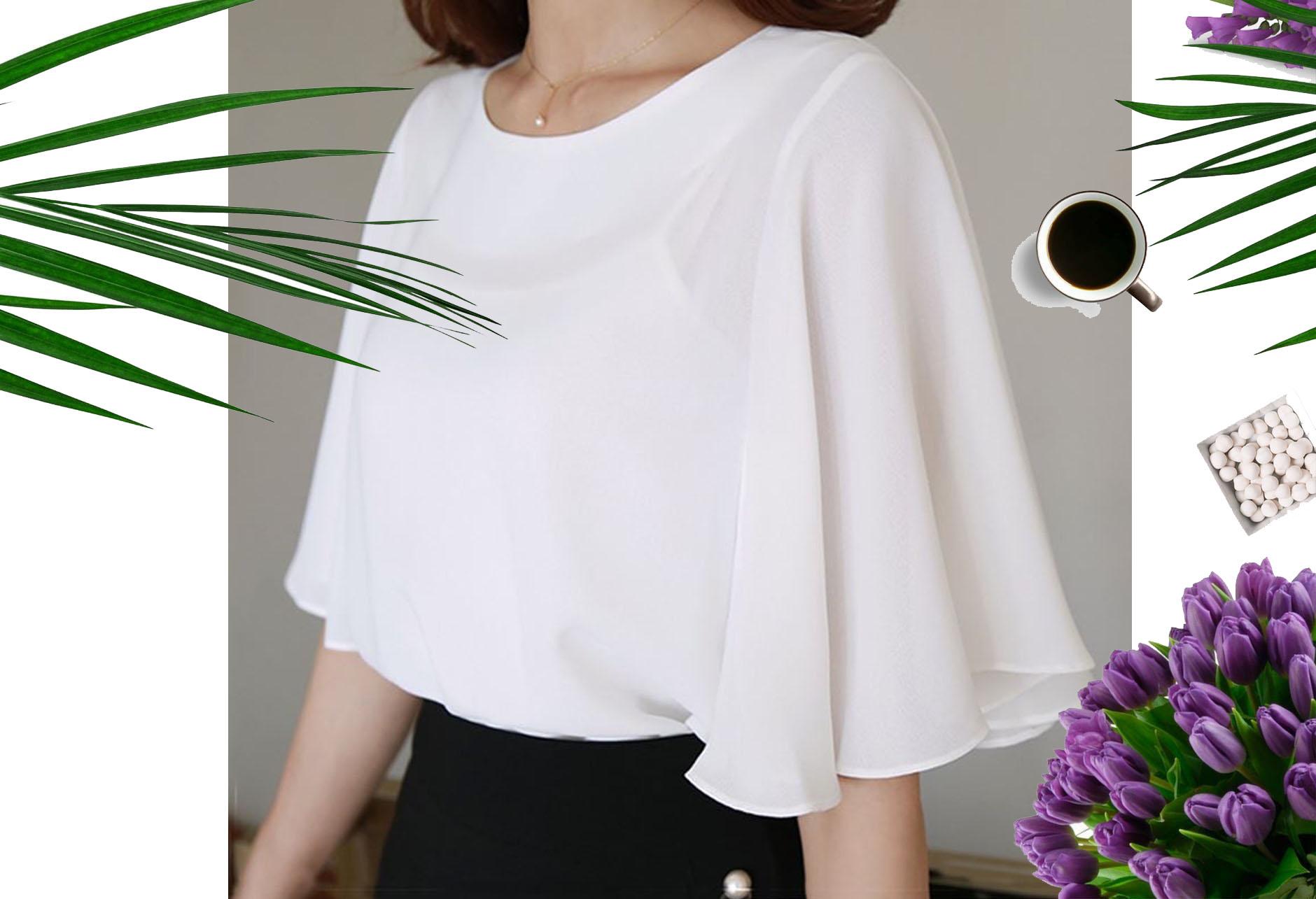 Áo Nữ Kiểu Voan Cổ Tròn Tay Loe