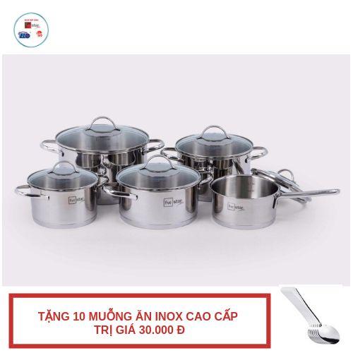 Bộ Nồi Từ Inox 304 Silit Fivestar 3 đáy 5 món nắp kính tặng 10 muỗng ăn inox