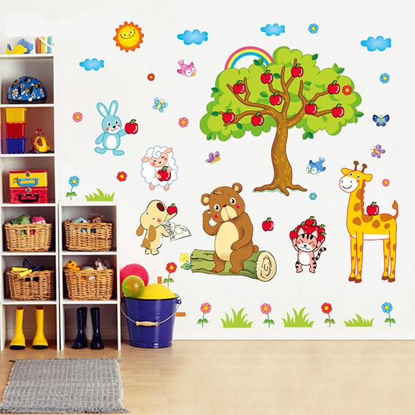 [HCM]DECAL DÁN TƯỜNG VƯỜN THÚ CÂY TÁO