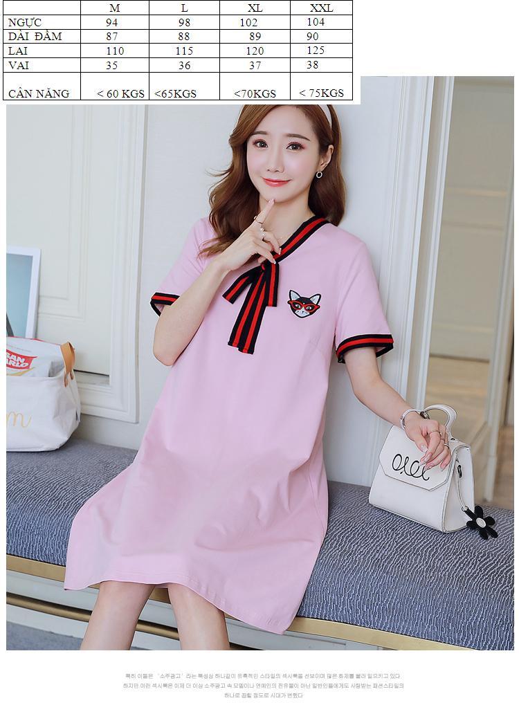 [HCM]Đầm bầu công sở cột nơ thêu mèo