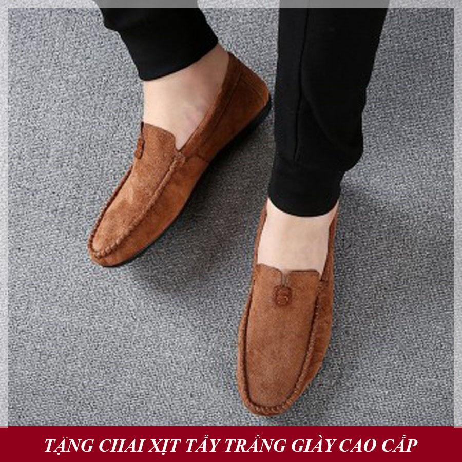 [TẶNG CHAI XỊT TẨY TRẮNG GIÀY] Giày Lười Nam Hàn Quốc Màu Da Lộn Nâu Đỏ