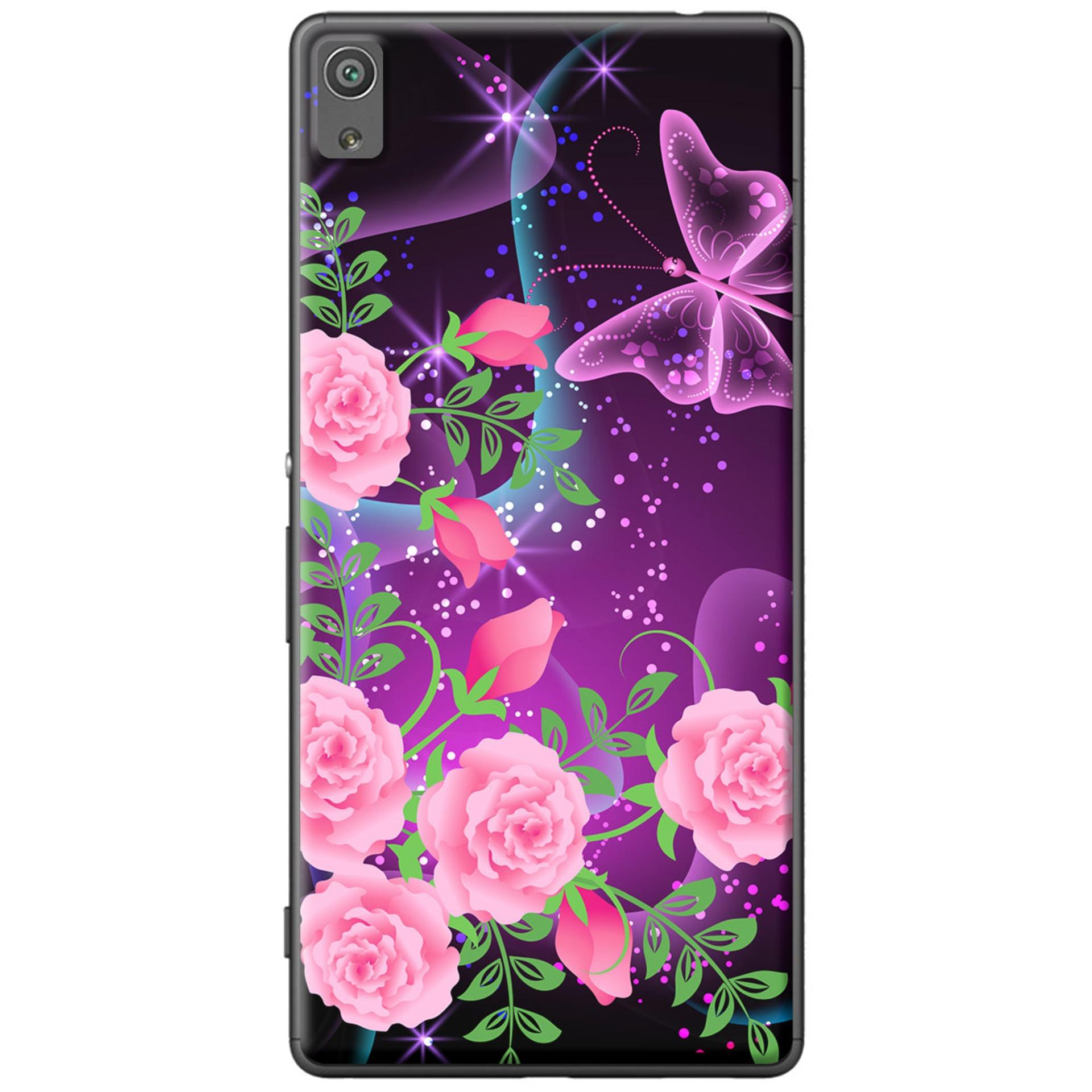 Ốp lưng nhựa dẻo Sony Xperia XA - Hoa hồng bướm tím