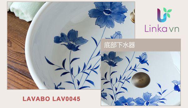 Chậu rửa lavabo gốm sứ cao cấp LAV0046 – Họa tiết hoa xanh mềm mại nhẹ nhàng