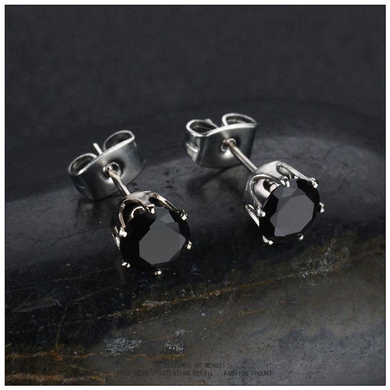 Bộ 2 bông tai thời trang 5mm BT39 (màu bạc, hột đen)