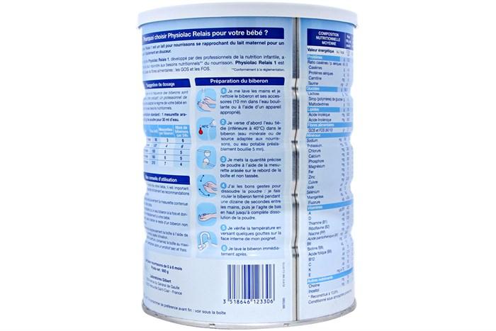 Sữa bột Physiolac Relais số 1 lon 400g (dành cho bé 0 - 6 tháng tuổi)