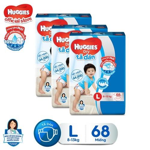 BỘ 3 GÓI TÃ DÁN HUGGIES L68 CHO BÉ 8-13KG