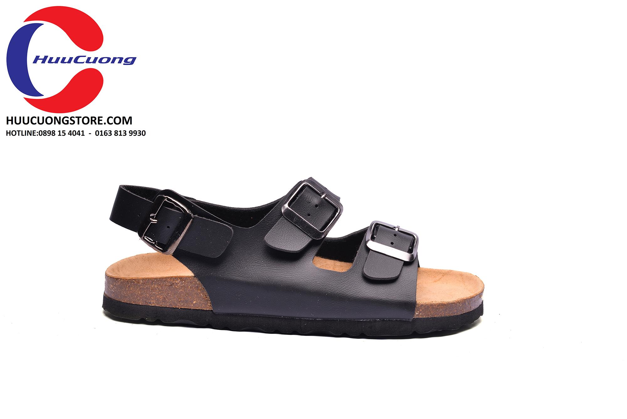 Giày sandal 2 khóa đen nam nữ đế trấu