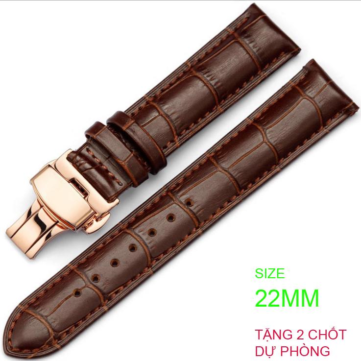 [HCM]Dây đồng hồ da bò cao cấp OULANG size 22mm ( Da Nâu) kèm khóa bướm thép không gỉ 316L (Vàng hồng)