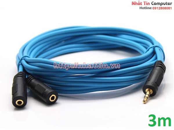 Cáp chia 2 cổng audio 3.5mm dài 3m dtech dt-6226 chính hãng