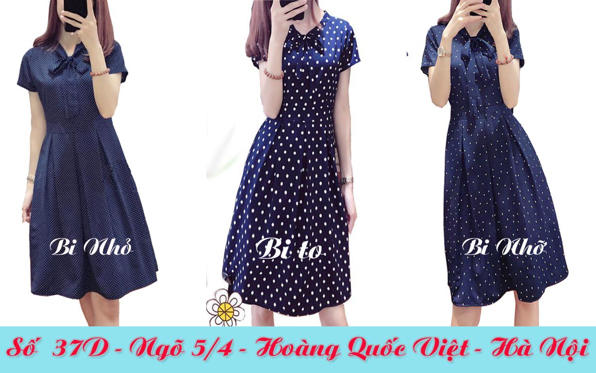 Đầm xòe cổ nơ chấm bi CC27 cao cấp