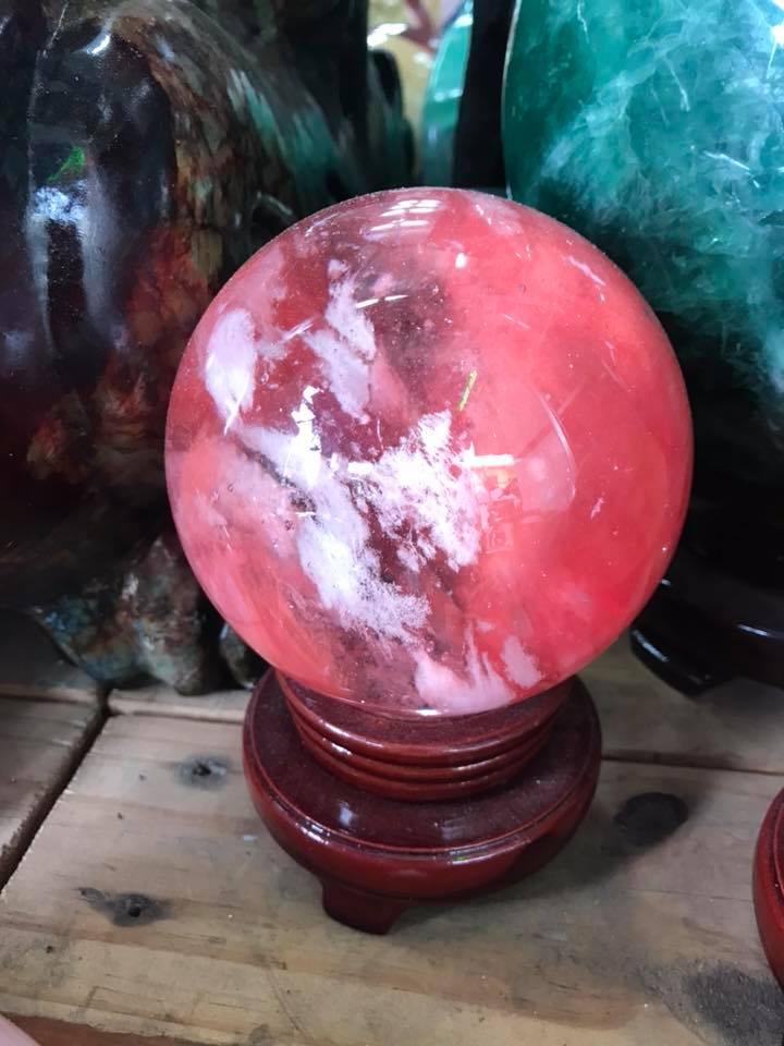 [HCM]QUẢ CẦU PHONG THỦY ĐÁ NÚI LỬA ĐỎ 10~11P- TẶNG KÈM CHÂN ĐẾ