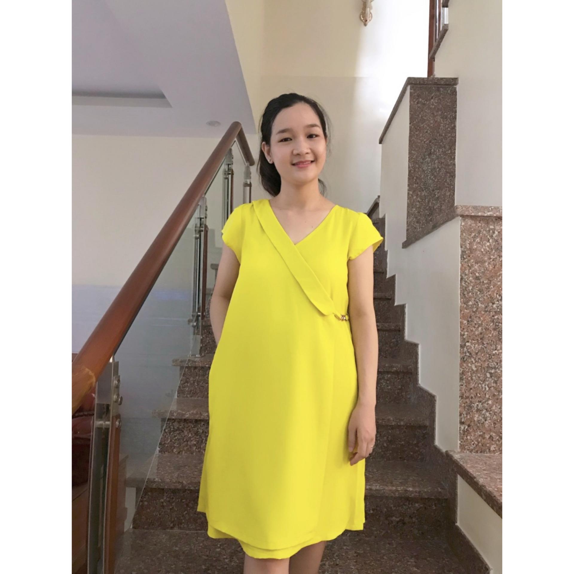 Đầm bầu khoen vest có tay (vàng)