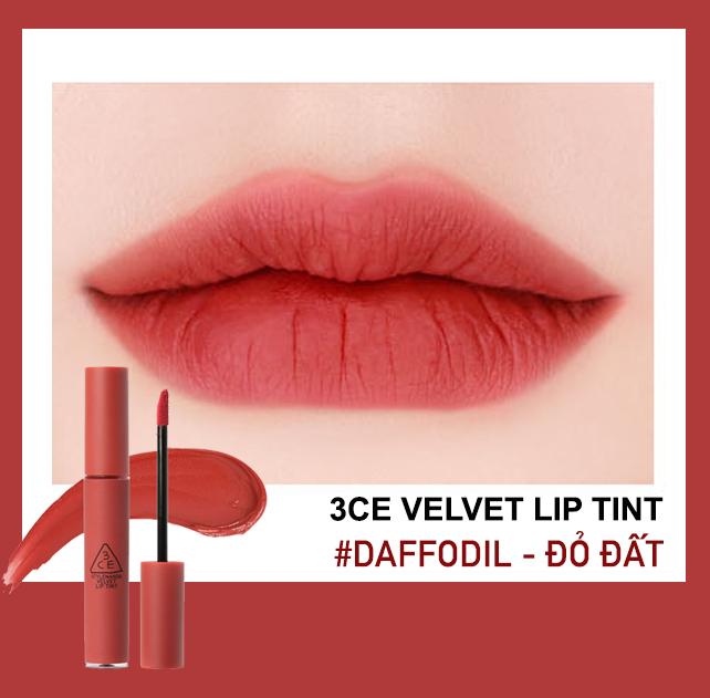 Son kem lì 3CE Velvet Lip Tint #Daffodil (Đỏ đất)