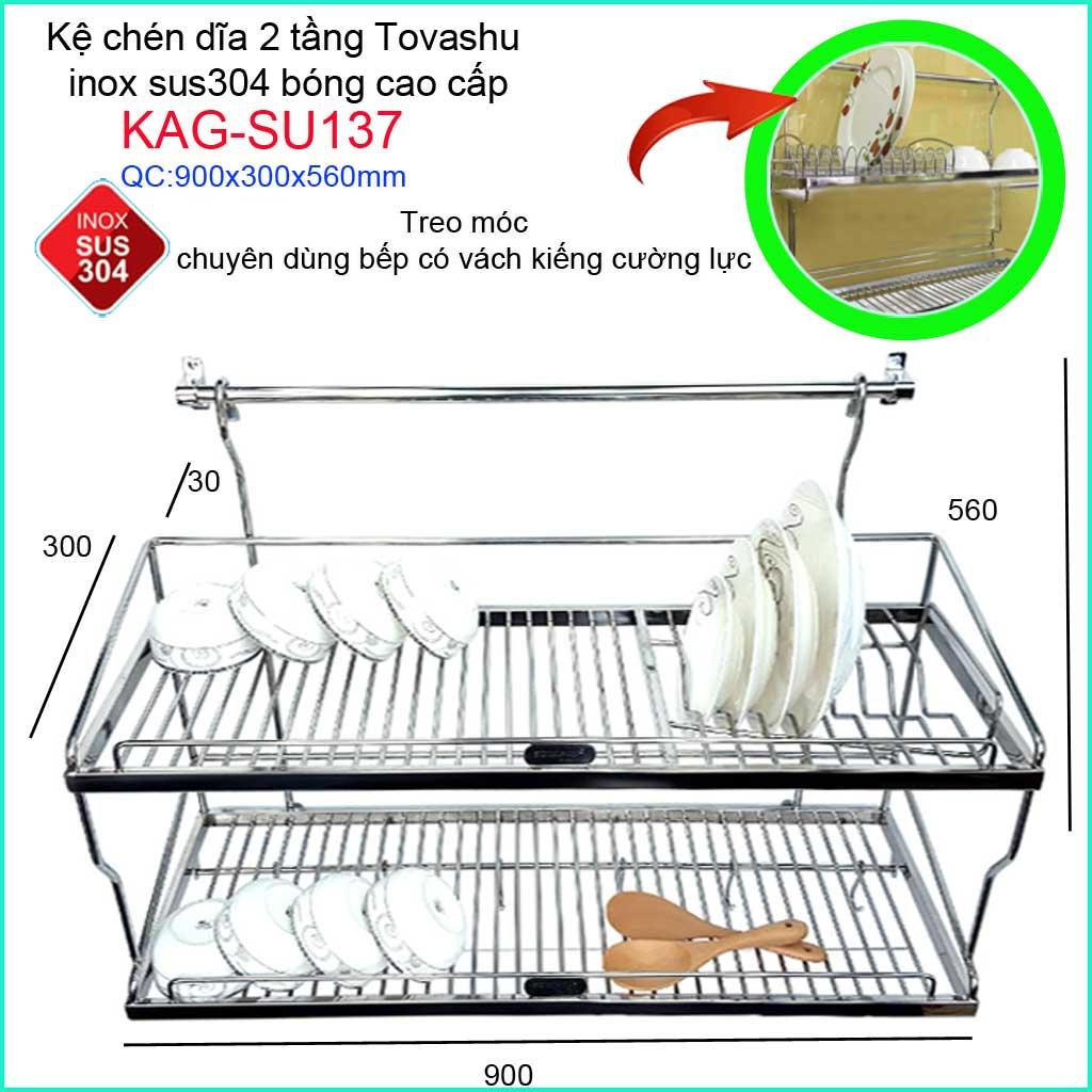 Kệ úp chén dĩa 2 tầng Tovashu 900, kệ chén dĩa inox 304 KAG-SU137