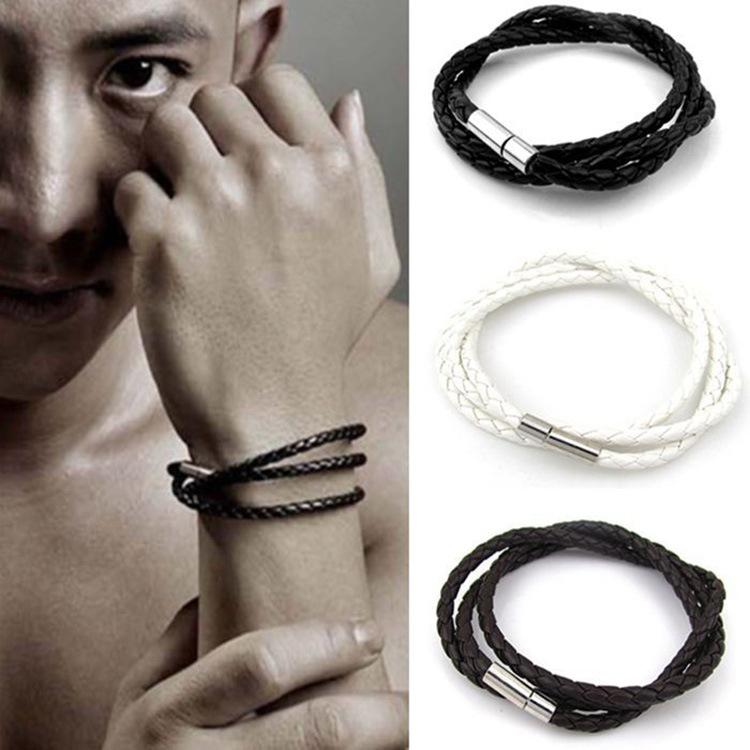 Vòng tay nam da bện đơn giản cá tính