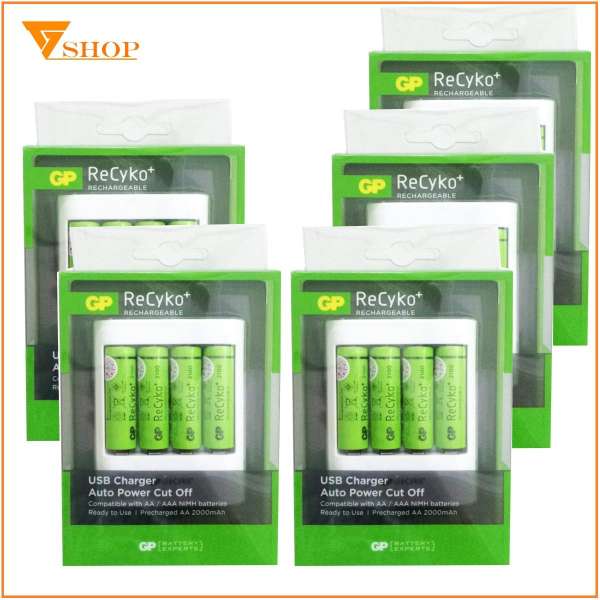 Combo 5 Máy sạc tự ngắt GP kèm 4 pin AA  2000mAh ( 1 máy sạc + 4 pin AA )