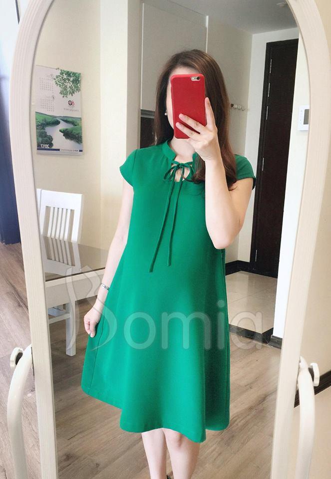 Váy bầu Xanh ngọc cổ tàu