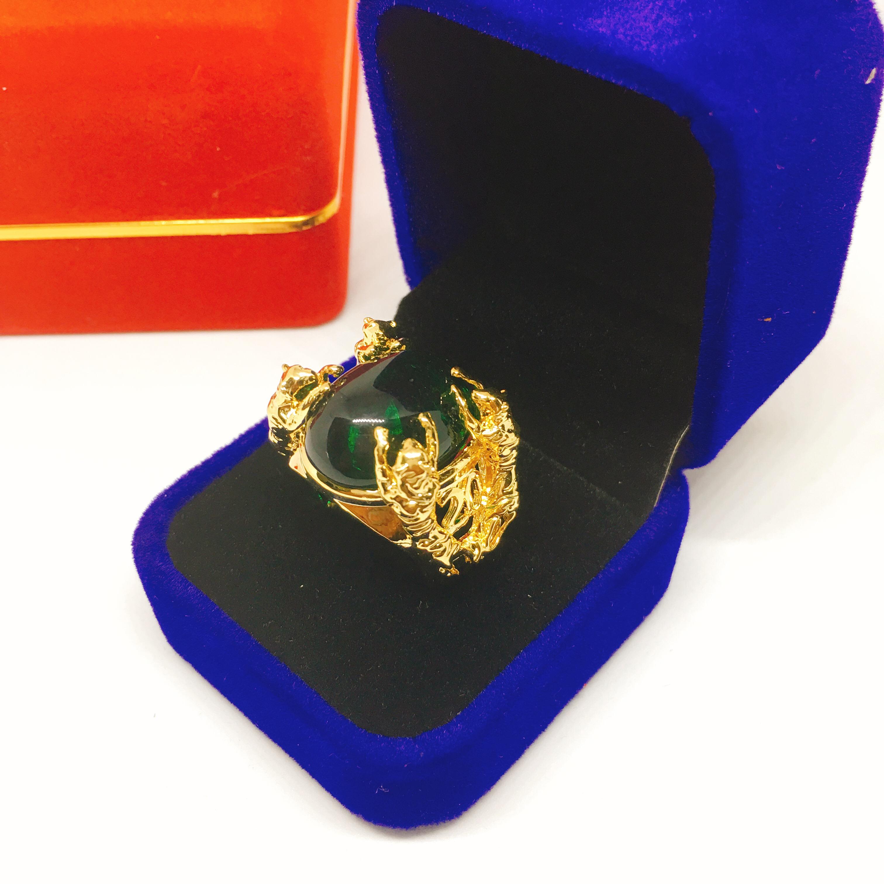 Nhẫn phong thủy Nhẫn nam đính đá mạ vàng cao cấp, may mắn ( xanh lục)