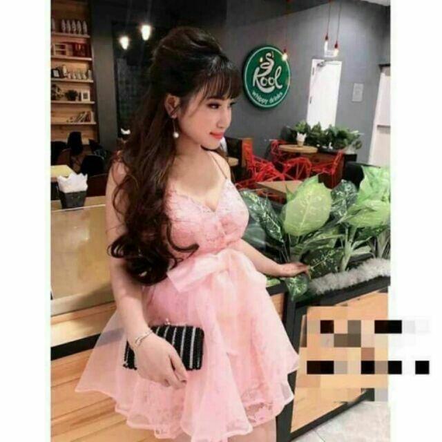 Đầm xòe cúp ngực phối lưới