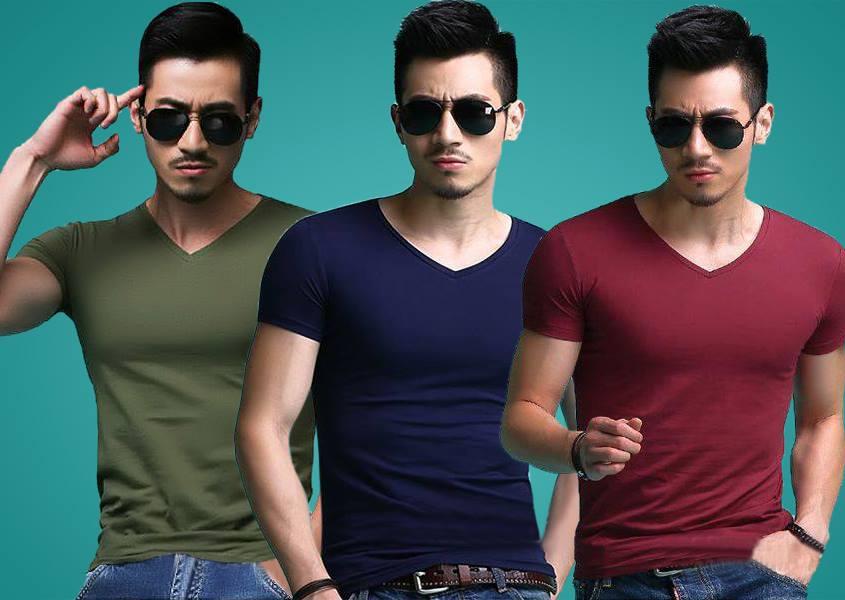 Combo áo thun nam cổ tim body vải dày mịn, thoáng mát phong cách hàn quốc