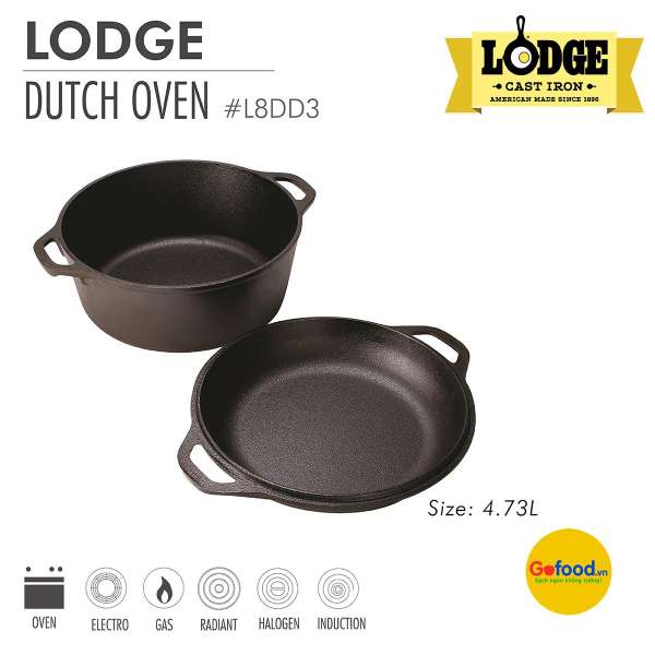 Bộ nồi và chảo gang Lodge đường kính 26 cm - dung tích 4.7 lít