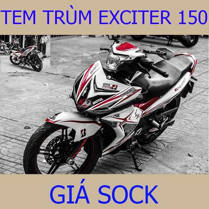 Tem Trùm Xe Exciter 150 Trắng Đỏ Thể Thao