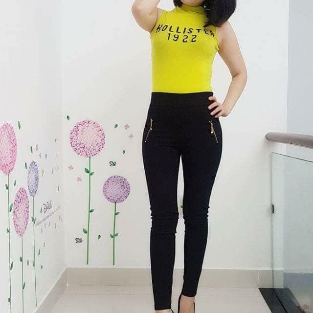 Quần legging nữ phối dây kéo vàng zar