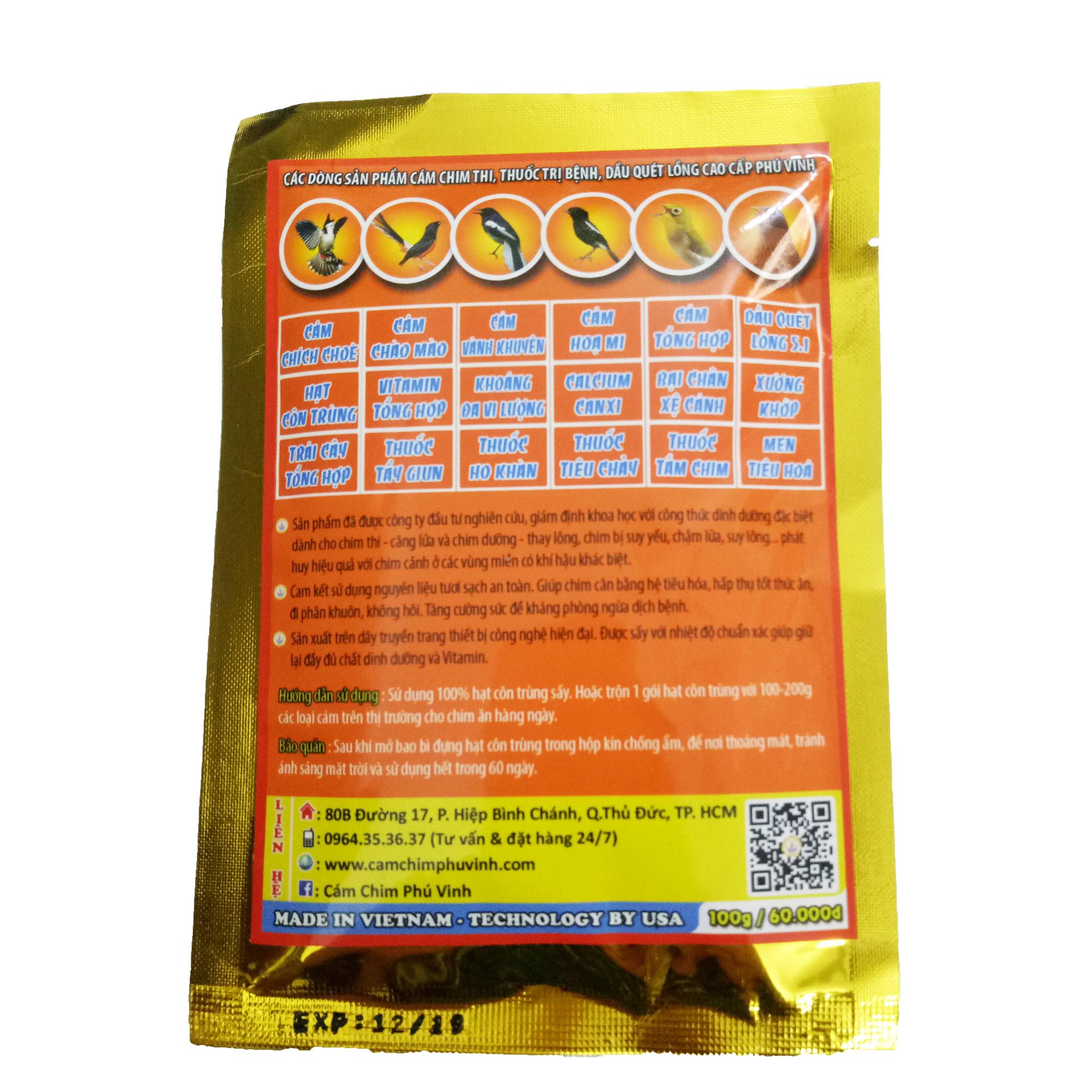 Cám Phú Vinh Hạt Côn Trùng 100g - Thức Ăn Chim Cao Cấp