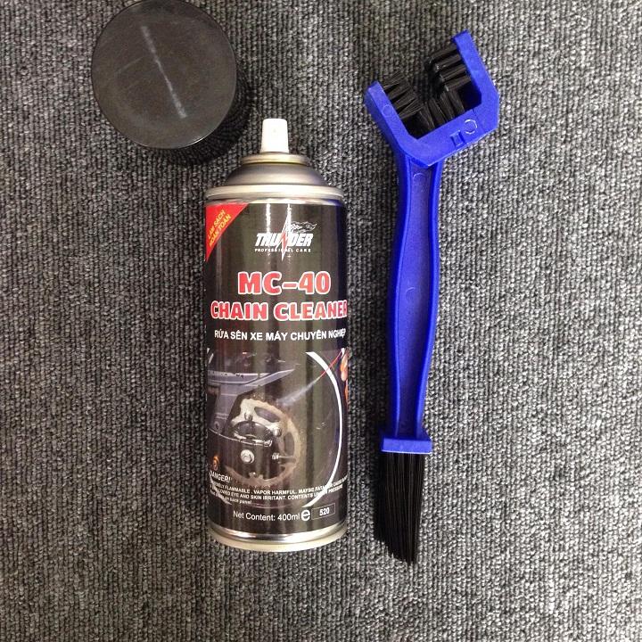 Combo Chai xịt sên THUNDER MC-40 CHAIN CLEAR 400ml & Cây Chà Sên 3D