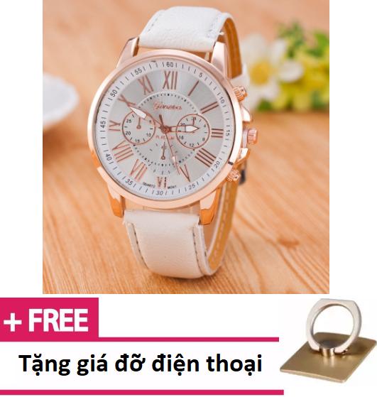 Đồng hồ nữ dây da Gieneva HD + Tặng Giá đỡ điện thoại đa năng