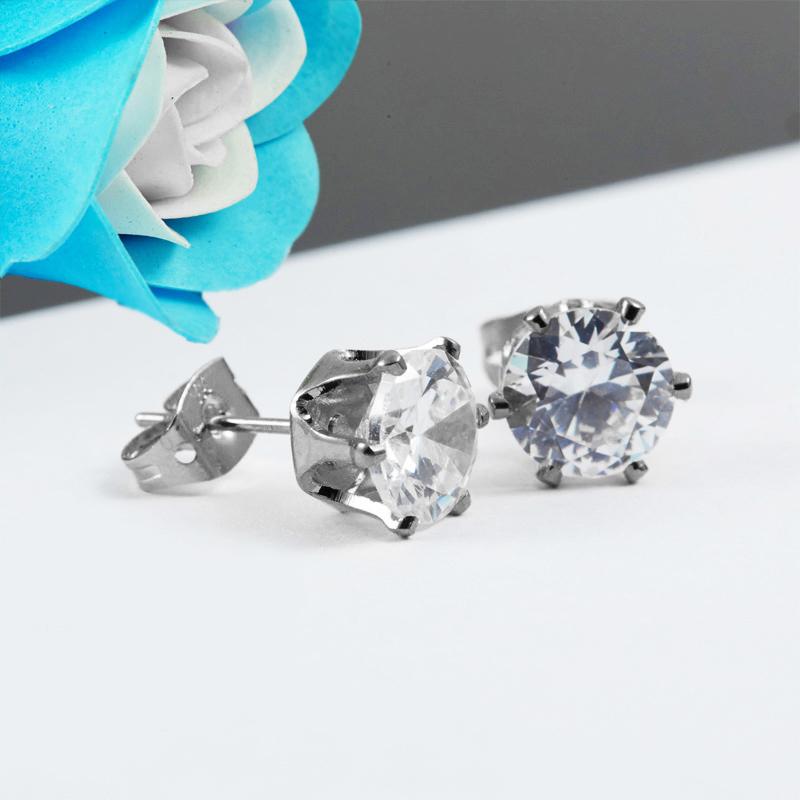 Bộ 2 bông tai thời trang 6mm BT39 (màu bạc, hột trắng)