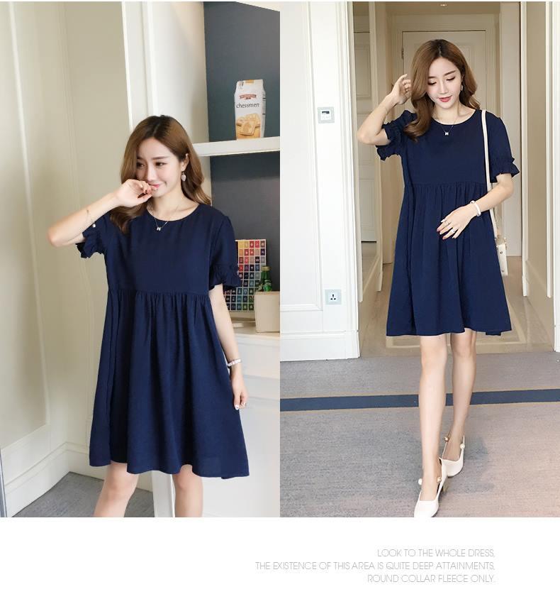 MYC 1158 Váy Bầu Xanh Than Tay Loe