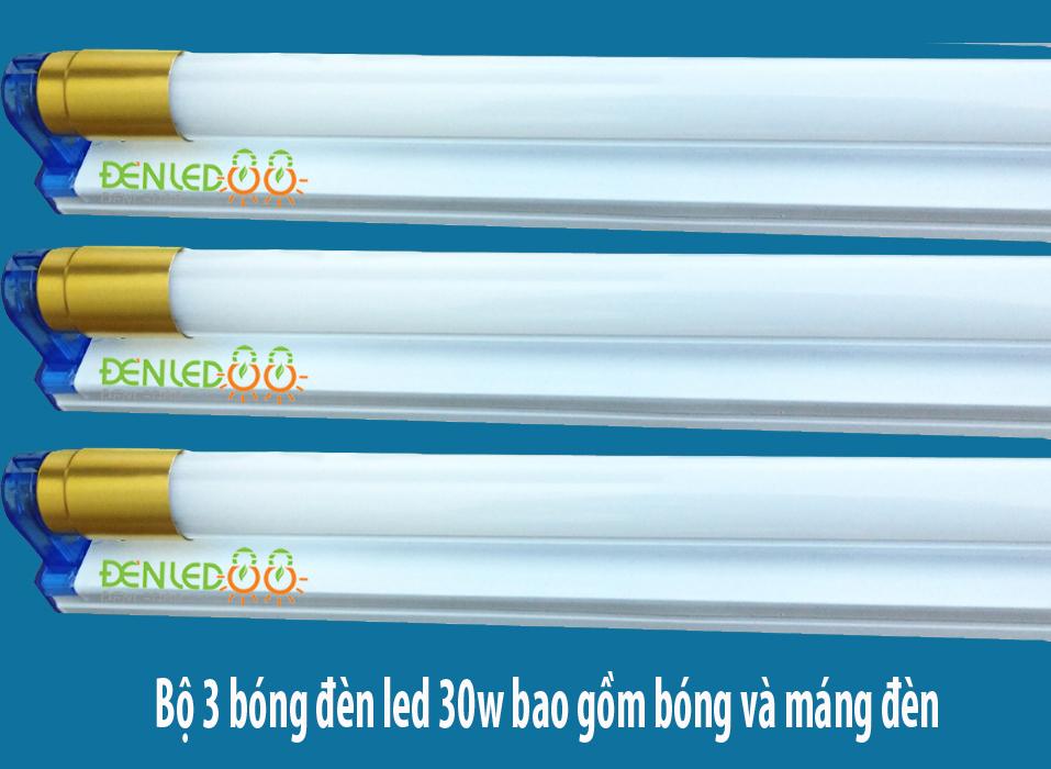 Bộ 3 Đèn led Tuýp thủy tinh 30W 1,2m  ánh sáng trắng + máng Đèn led rời