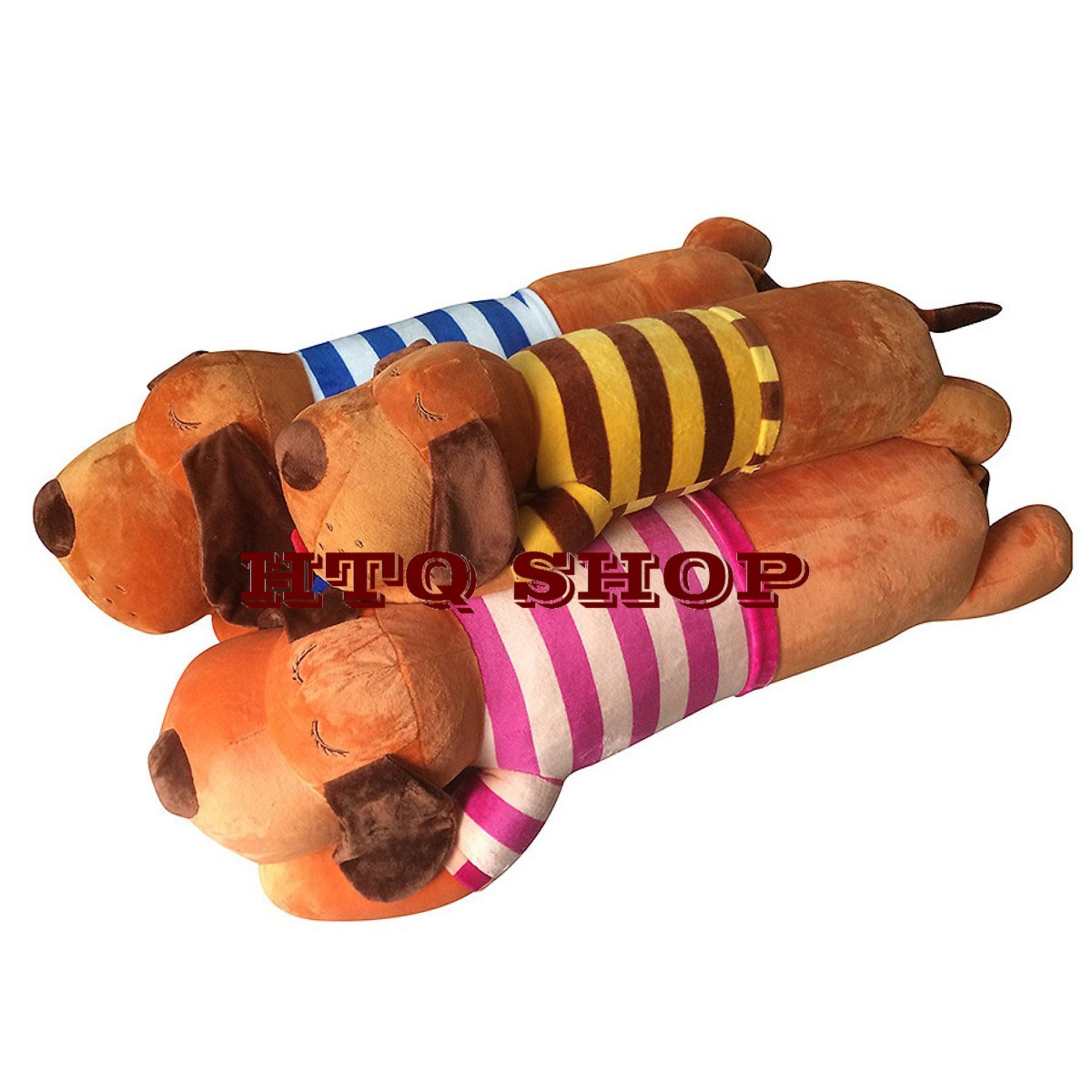 Gối ôm chó bông mặc áo kẻ sọc dài 70cm